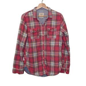 Abercrombie & Fitch Pink White Plaid Cotton Blend Button Down Shirt Women Size M